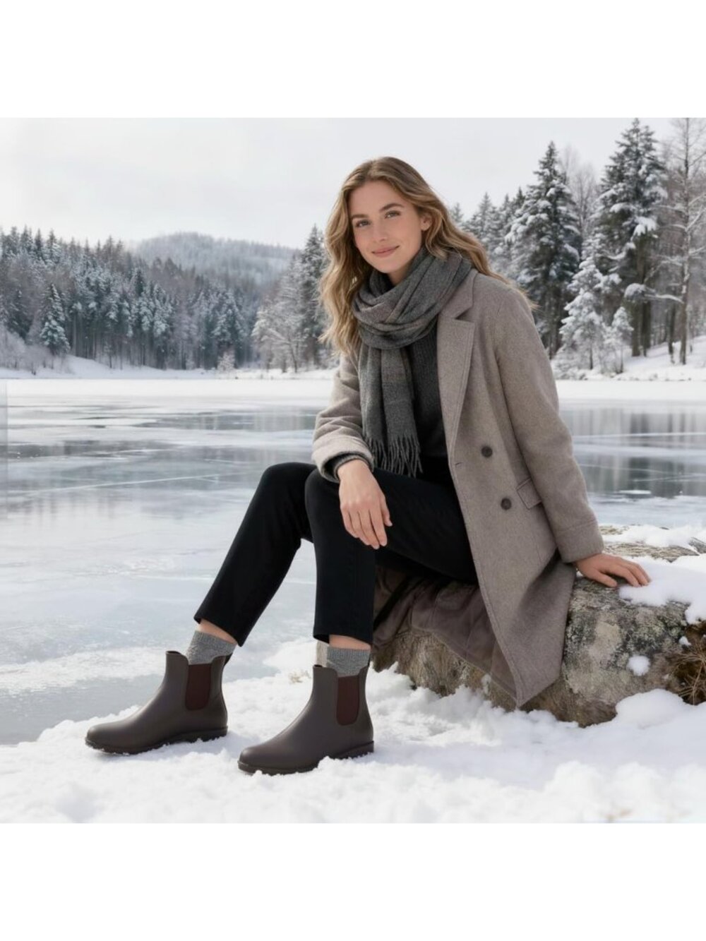 Women's Dark Brown Waterproof Chelsea Stylish Matte Finish Ankle Rain Boots - Picture 2 of 6